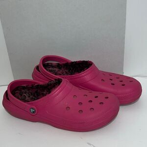 Crocs Classic Pink Fuzzy Animal Print Lined Slip-On Comfort Clogs Size Men's 13